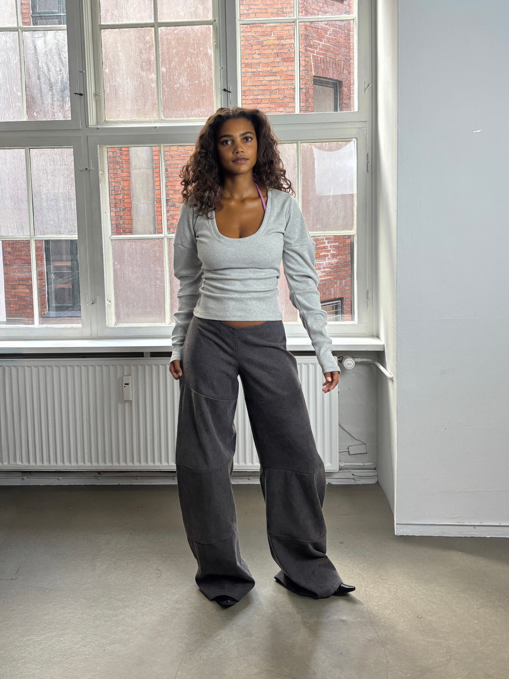 HUNNIE TOP GREY RIB