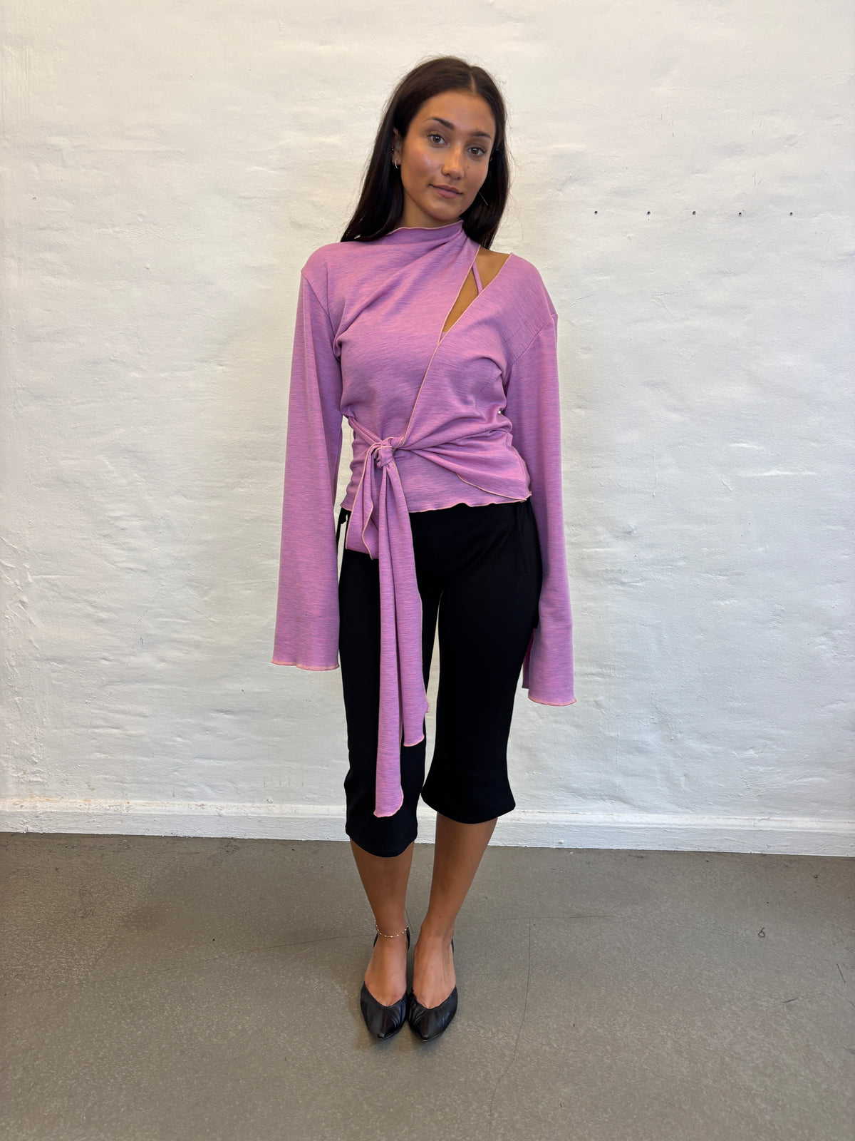WRAP TOP PINK MERINO