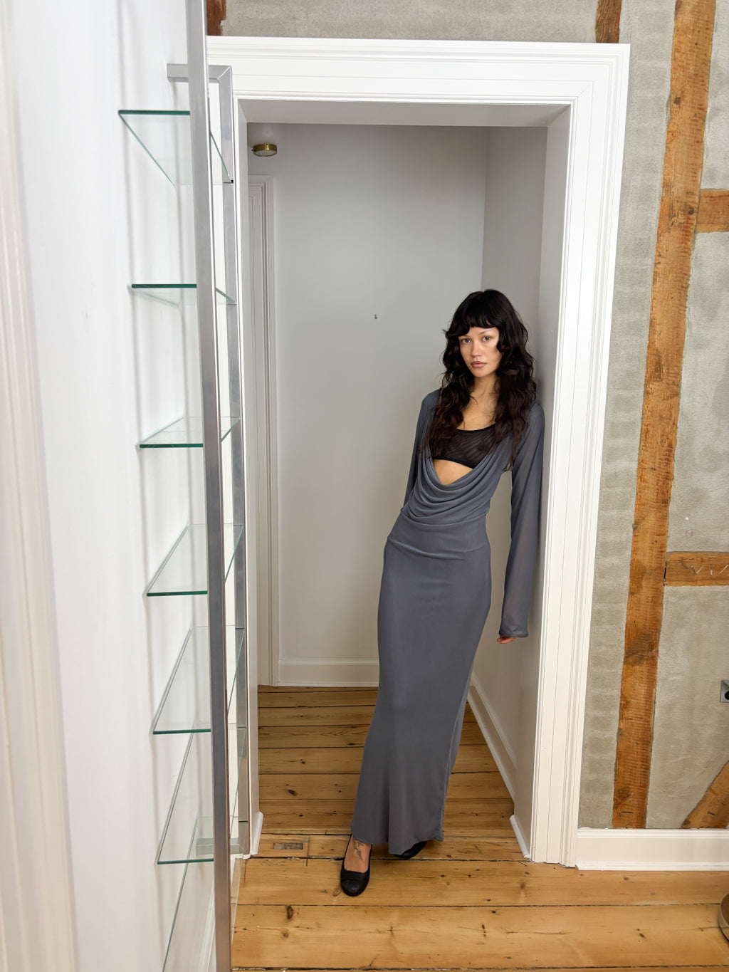 ALBA DRESS W BRA CHARCOAL
