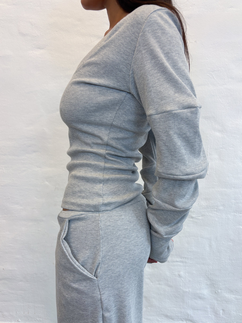 HUNNIE TOP GREY RIB