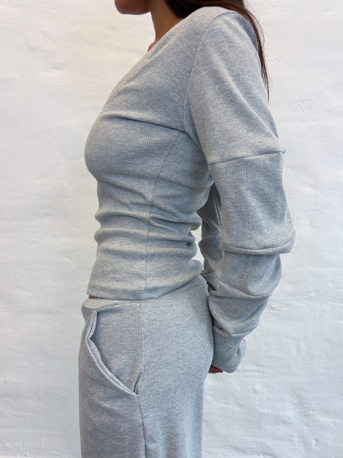 HUNNIE TOP GREY RIB